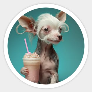 Cute Kawaii Chinese Crested Drinking Bubble Tea - Adorable Dog Lover's Design for Tea Enthusiasts Sticker